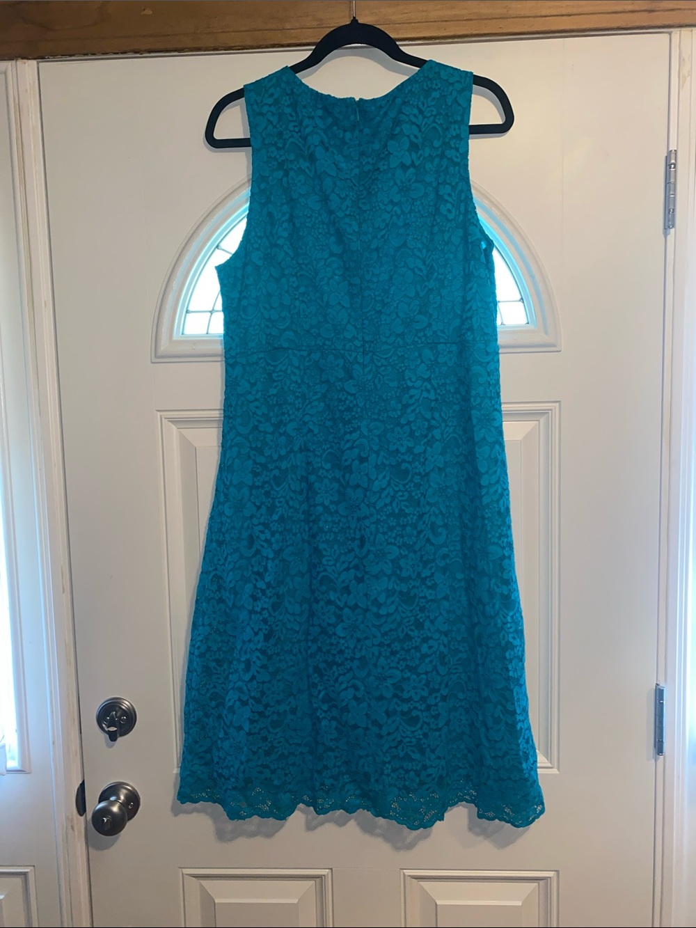 Teal Lace Sleeveless A-Line Dress With Half Back Zipper - Picture 2 of 4